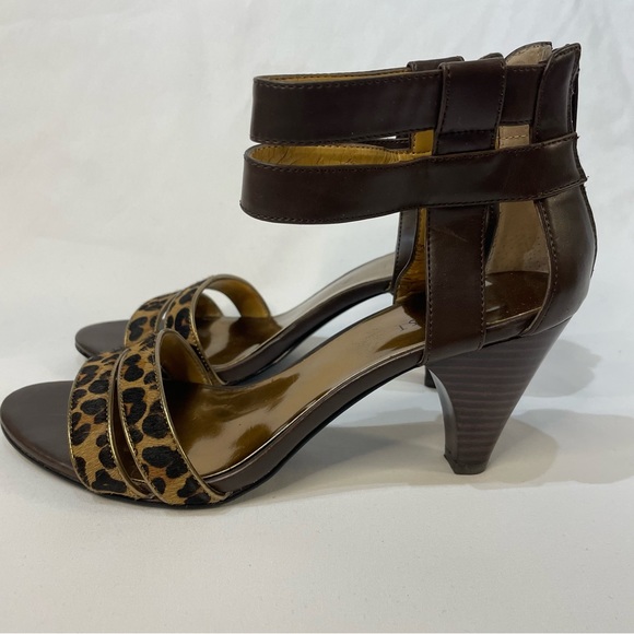 Nine West Leopard Print Strappy Stacked Heel Sandals Women’s Size 6.5 - Picture 1 of 8